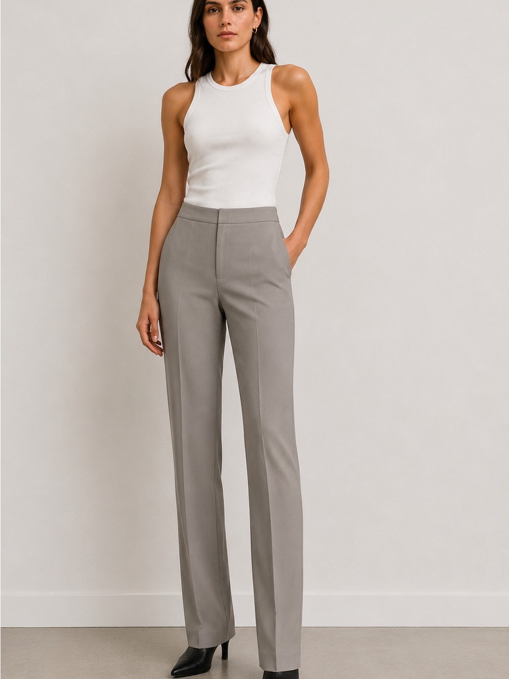 Tibi Wool Blend High Rise Slim Straight Tailored Trouser Pants Taupe Size 0